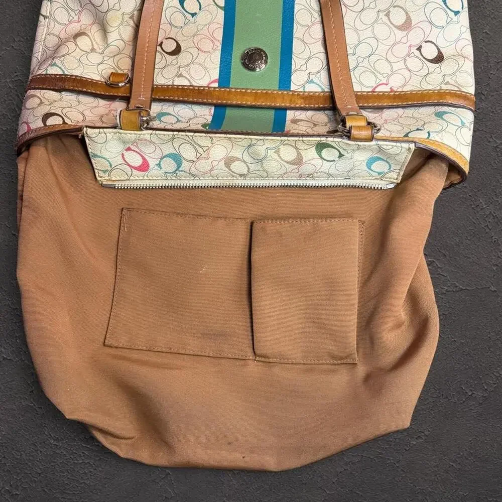 Coach multicolor signature stripe tote